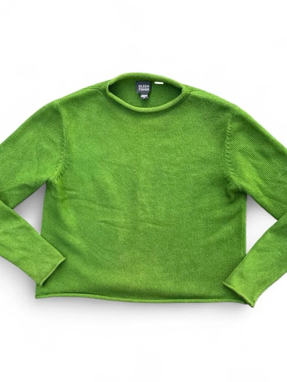 Vintage Eileen Fisher Ribbed Knit Cotton Sweater Green Crew Neck Small